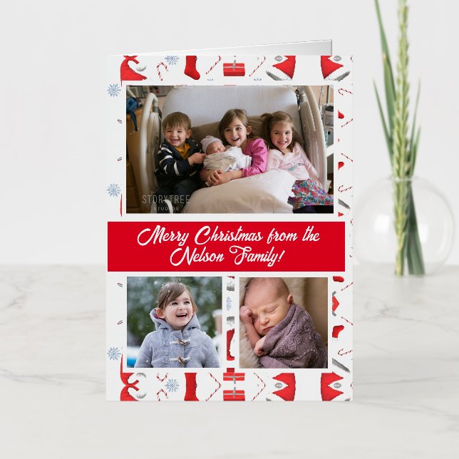 Carte De Vacances Métallisée Joyeux Noël en famille (Recto)