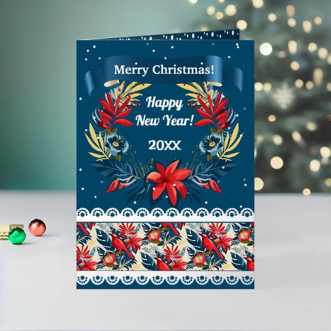 Carte De Vacances Métallisée Joyeux Noël et Bonne Année ! Oiseau bleu 2025 (Vacances In Situ 2)