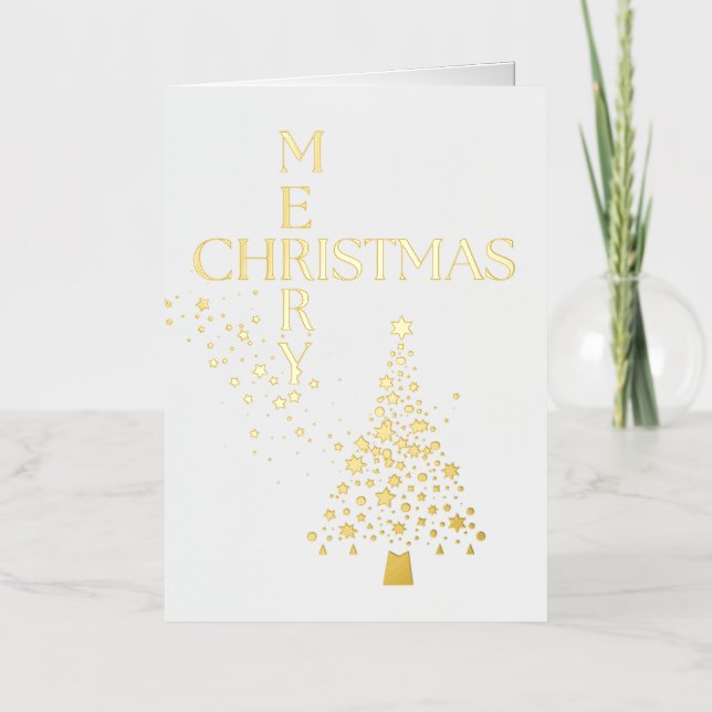 Carte De Vacances Métallisée Joyeux Noël étoile & arbre (Recto)