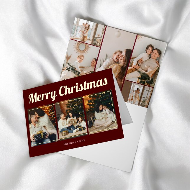 Carte De Vacances Métallisée Joyeux Noël Retro Script photo Rouge (Créateur téléchargé)