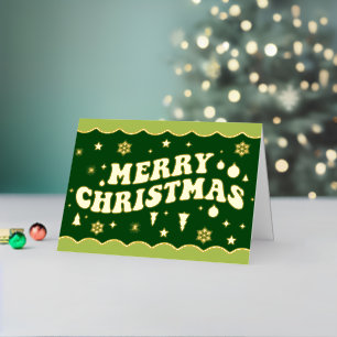 Carte De Vacances Métallisée Joyeux Noël rétro vert groovy