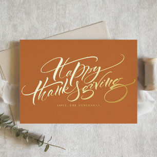 Carte De Vacances Métallisée Joyeux Thanksgiving calligraphie moderne orange