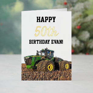 Carte De Vacances Métallisée Joyeux tracteur d'anniversaire Hommes équipement 5
