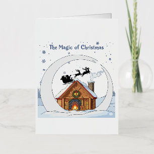 Carte De Vacances Métallisée La Magie de Noël Chariot Fantaisiste du Père Noël