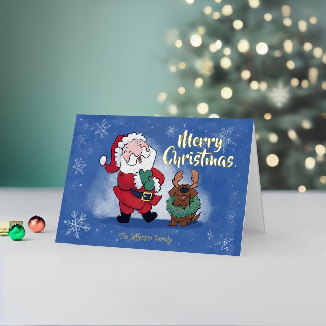 Carte De Vacances Métallisée Laughing Santa Reindeer Lab Folded (Vacances In Situ 2)
