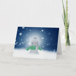 Carte De Vacances Métallisée Le personnage de bonhomme de neige de Noël adorabl