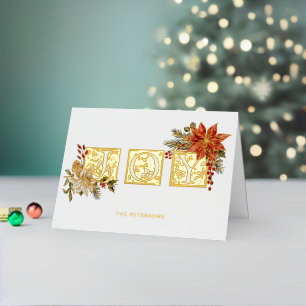 Carte De Vacances Métallisée Lettres de bloc Joy Illuminé Or avec Poinsettias
