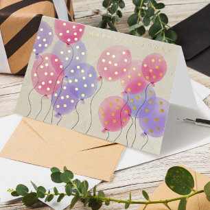 Carte De Vacances Métallisée Logo Aquarelle Ballons Entreprise Joyeux Anniversa