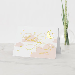 Carte De Vacances Métallisée Lune et étoiles Script rose Merci bébé