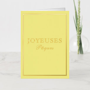 Carte De Vacances Métallisée Macaron Français Joyeux Pâques Jaune