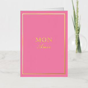 Carte De Vacances Métallisée Macaron français Mon Amie rose
