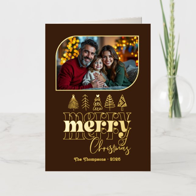 Carte De Vacances Métallisée Main rétro chaude tirée Joyeux Noël Photo (Recto)
