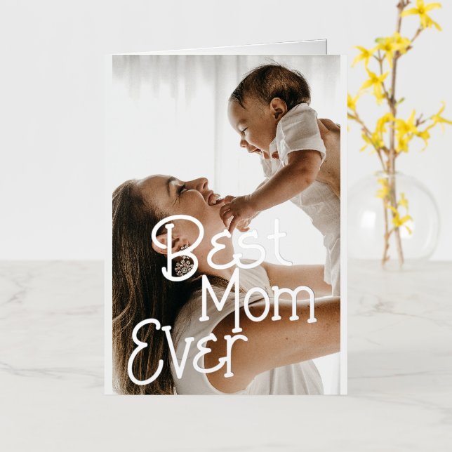 Carte De Vacances Métallisée Meilleure Maman Jamais Personnalisé Photo Fête des (Fleur jaune)