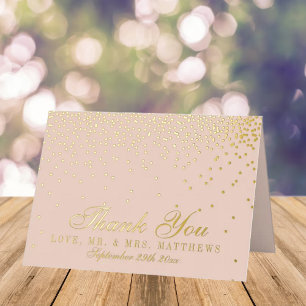Carte De Vacances Métallisée Merci Mariage rose et glam Confetti