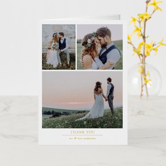 Carte De Vacances Métallisée Merci minimaliste de 4 Mariage photo (Fleur jaune)