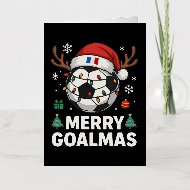 Carte De Vacances Métallisée Merry Goalmas France - Funny Soccer Christmas (Recto)