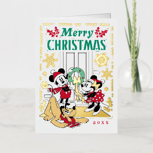 Carte De Vacances Métallisée Mickey et amis Joyeux Noël