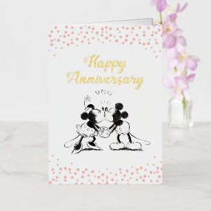 Carte De Vacances Métallisée Mickey & Minnie Confettis Roses Anniversaire