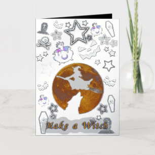Carte De Vacances Métallisée Mikitiez sorcière magicien halloween fullmoon