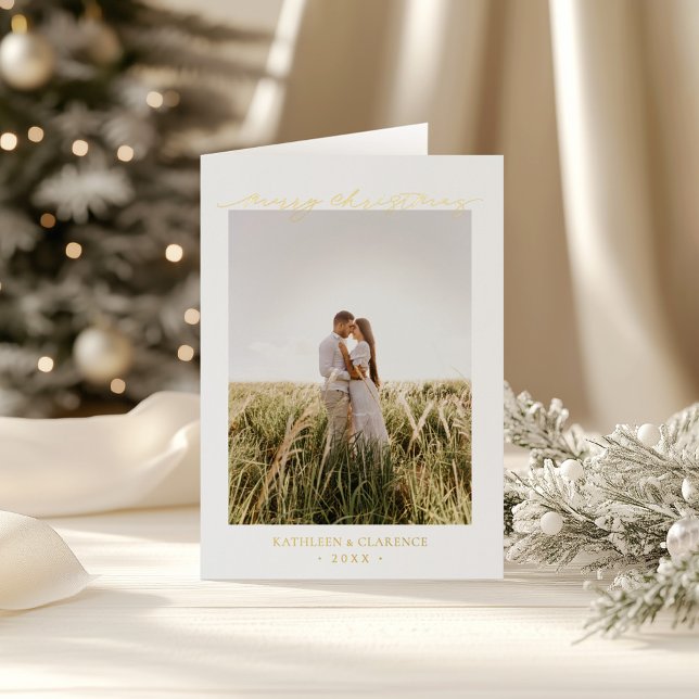Carte De Vacances Métallisée Minimalist Simple Elegant Photo Classic Christmas (Créateur téléchargé)