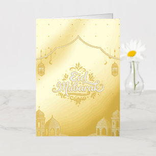 Carte De Vacances Métallisée Modren Eid Mubarak Doré
