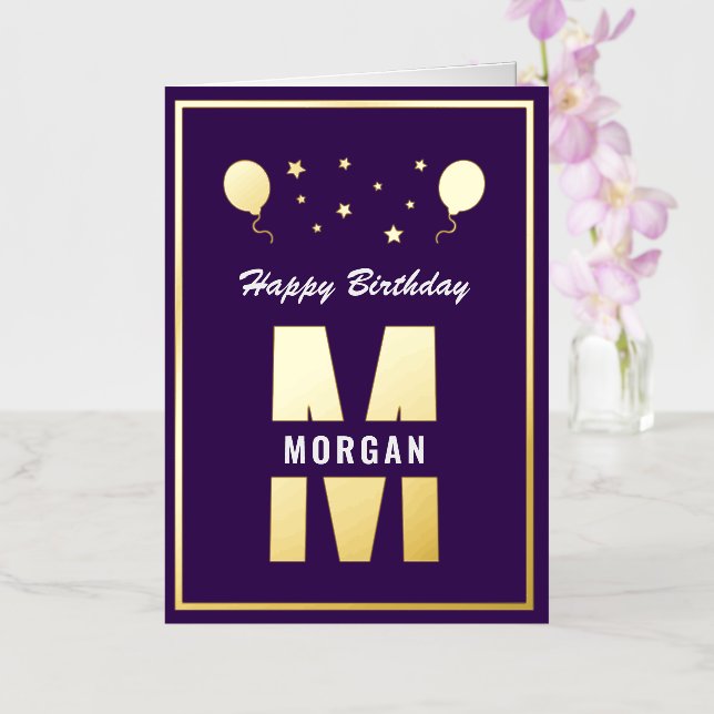 Carte De Vacances Métallisée Monogramme Joyeux Anniversaire N'Importe Quel Âge  (Orchidée)