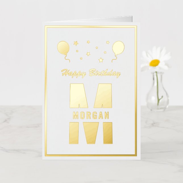 Carte De Vacances Métallisée Monogramme Joyeux Anniversaire N'Importe Quel Âge  (Petite fleur)