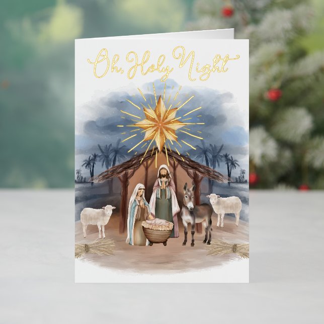 Carte De Vacances Métallisée Nativité de Noël Oh Holy Night (Vacances In Situ)