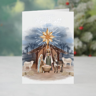 Carte De Vacances Métallisée Nativité de Noël Silencieuse Nativité Aquarelle