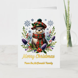 Carte De Vacances Métallisée Noël écossais Otter Noël avec chardon