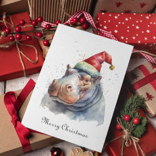 Carte De Vacances Métallisée Noël hippo, personnalisable