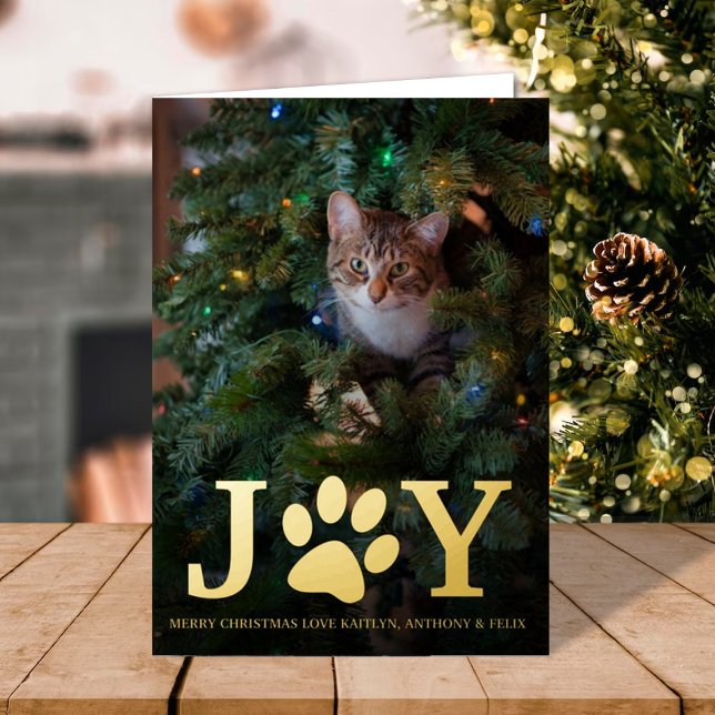 Carte De Vacances Métallisée Noël Joie | Photo de animal réel (Créateur téléchargé)