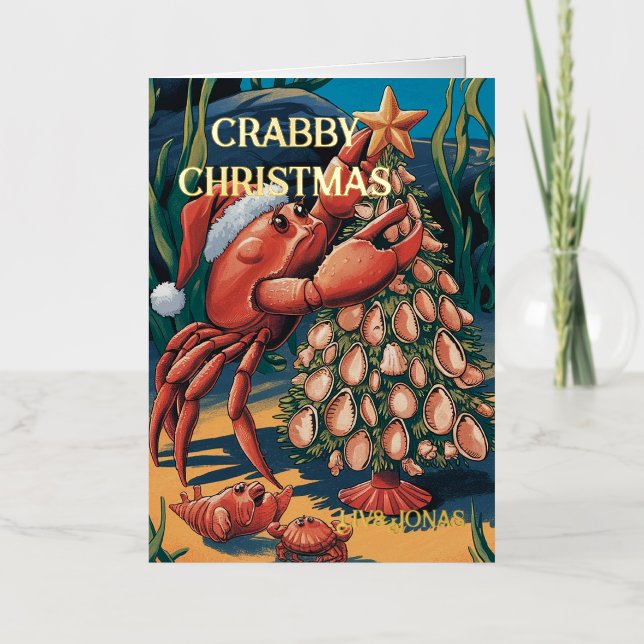 Carte De Vacances Métallisée Nom de Noël du petit crabe (Recto)