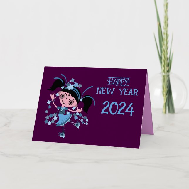 CARTE DE VACANCES MÉTALLISÉE NOUVELLE ANNÉE 2024 (Recto)