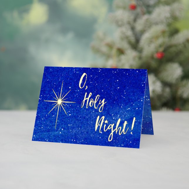 Carte De Vacances Métallisée O Holy Night Gold Star Bleu Religieux Gilded (Vacances In Situ)