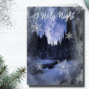 Carte De Vacances Métallisée O Sainte Nuit Sauveur Écritures Arbres Noël