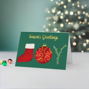 Carte De Vacances Métallisée Ornement de sapin de Noël en aquarelle Stocking Jo