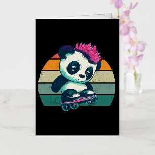 Carte De Vacances Métallisée Panda bébé mignonne avec mohawk Panda de patinag