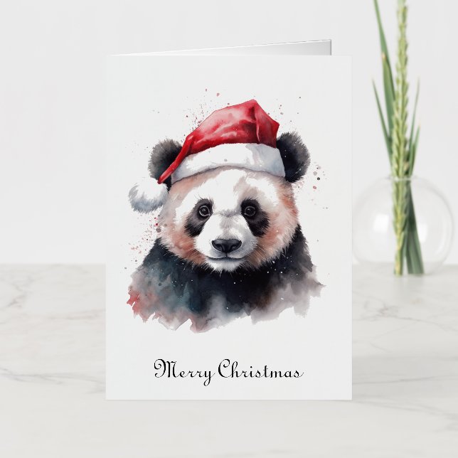 Carte De Vacances Métallisée Panda de Noël personnalisable (Recto)