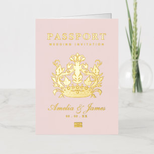 Carte De Vacances Métallisée Passeport rose Destination Mariage vrai Foil