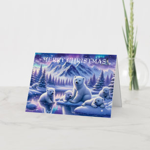 Carte De Vacances Métallisée Peinture de la scène neigeuse de la famille des ou