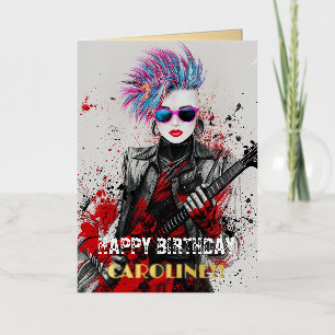 Carte De Vacances Métallisée Personnalisable Punk Girl Guitarist Art Inspiratio
