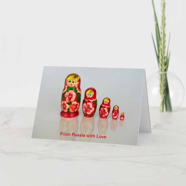 Carte De Vacances Métallisée Personnaliser Russe Matryoshka empilage poupées (Recto)