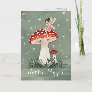 Carte De Vacances Métallisée Petite fée perchée sur le champignon et brillante