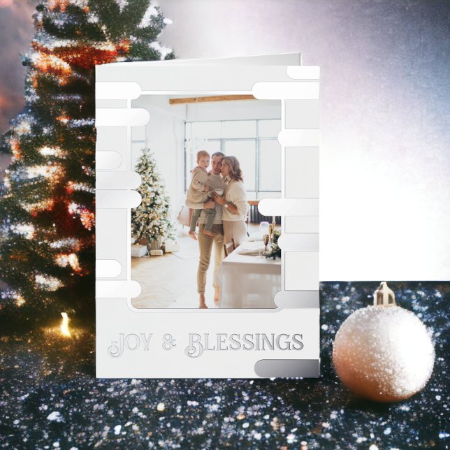 Carte De Vacances Métallisée Photo de bloc moderne Noël personnalisé (Modern Block Photo Christmas Personalized Foil Holiday Cards from Ricaso)