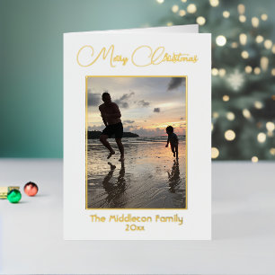 Carte De Vacances Métallisée Photo de famille de Noël Or élégant Joyeux