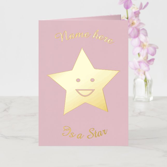 Carte De Vacances Métallisée Plutôt rose Star Personnalisé (Orchidée)