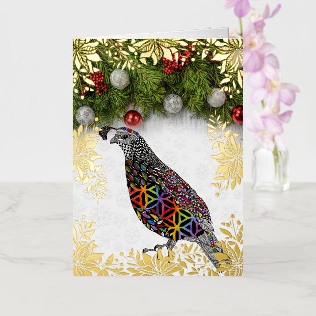 Carte De Vacances Métallisée Quail Joyeux Noël et Bonne Année (Orchidée)