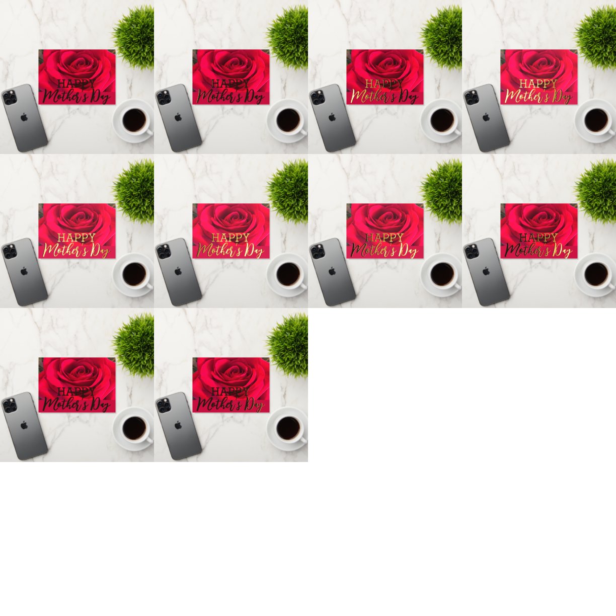 Carte De Vacances Métallisée Red Rose Joyeuse Fête des Mères Vrai Or