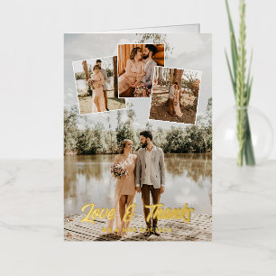 Carte De Vacances Métallisée Remerciement de mariage en collage photo avec écri